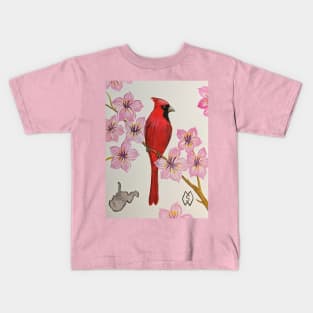 West Virginia state bird and flower, the cardinal and rhododendron Kids T-Shirt